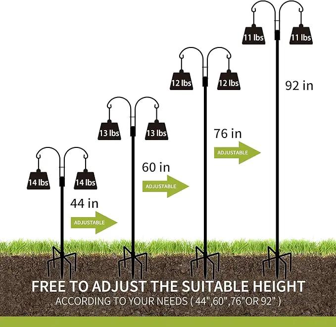 XDW-GIFTS Double Shepherds Hooks for Outdoor, 2-Pack Heavy Duty Garden Pole for Hanging Bird Feeder, Plant Baskets, Solar Light Lanterns, Garden Plant Hanger Stands with 5 Base Prongs by GreenHaven Gardens