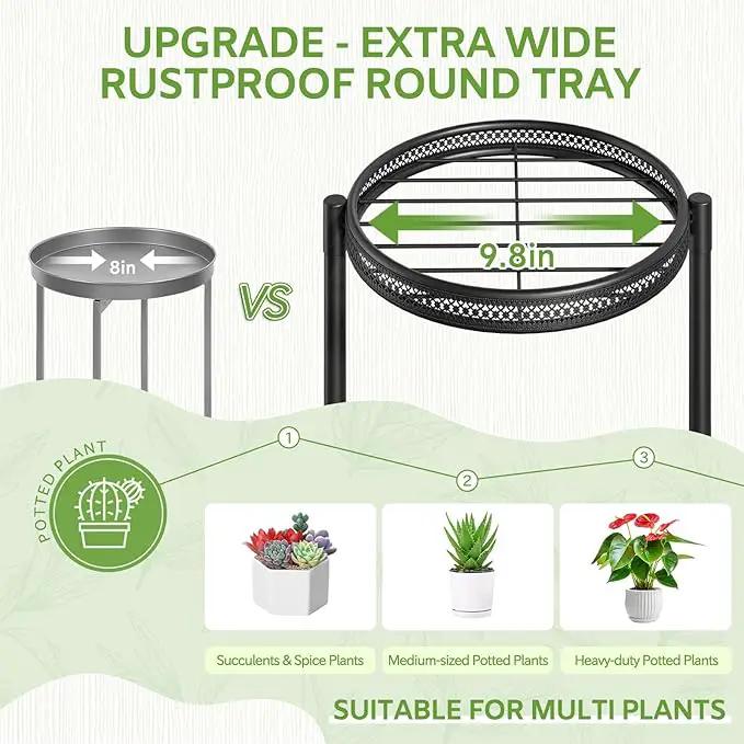 iDavosic.ly 6 Tier Large Plant Stand Indoor with 10-Inch Wide Drainage Tray, Tiered Corner Metal Outdoor Flower Display Holder Shelf, Folding Tall Rack for Patio Porch Balcony, Black Iron Carving by GreenHaven Gardens