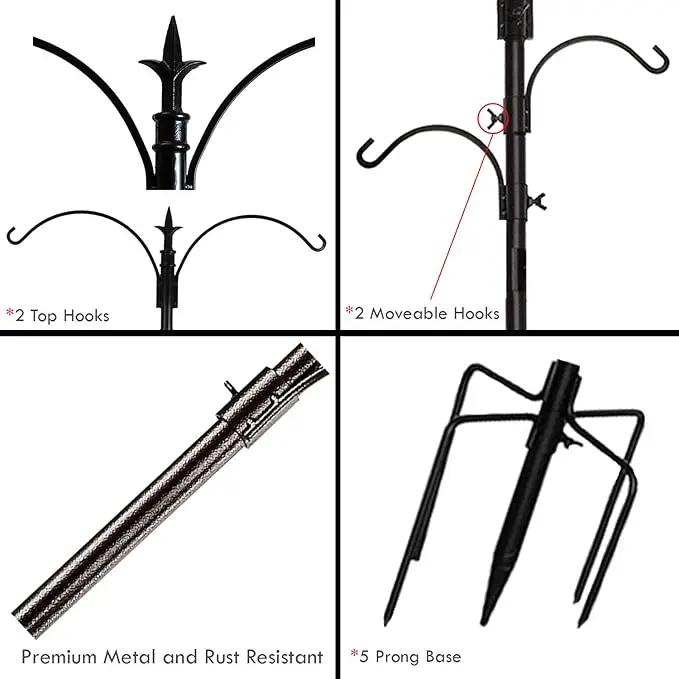 Premium Bird Feeding Station with 2 Bird Feeders Included for Outside - Multi Feeder Pole Stand Kit with 4 Hangers, Bird Bath and 5 Prong Base for Attracting Wild Birds - 22 Inch Wide x 91 Inch Tall by GreenHaven Gardens