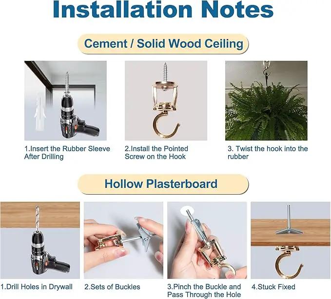Ceiling Hooks for Hanging Plants (4 PCS Gold),Heavy Duty Metal Plant Hooks, Screw in Hooks for Hanging Birdfeeders, Lamps, Planters, Outdoor Decorative Hooks up to 33 lbs by GreenHaven Gardens