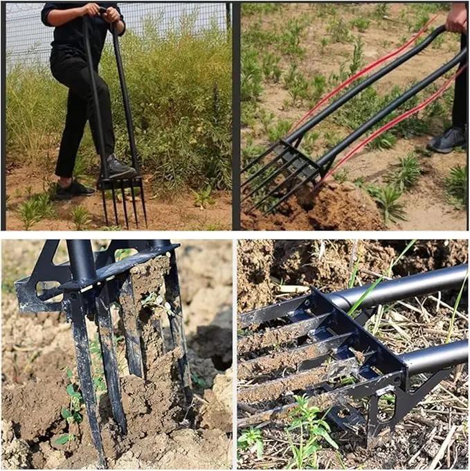 Heavy Duty Pitch Fork 46“ Steel Long Handle, Garden Broad Fork Loosening Soil & Breaks up Dirt, Garden Tool Claw Weeder Strengthening 5 Tines by GreenHaven Gardens