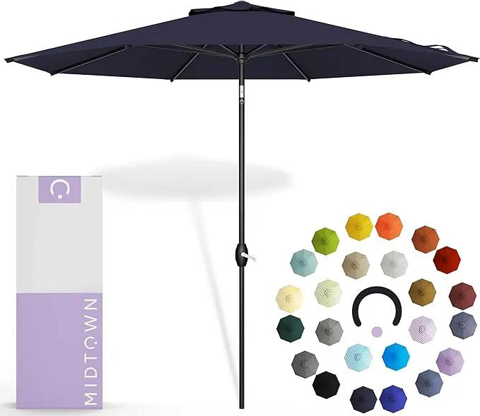 Midtown Umbrellas 10-Year-No-Fade - 6 Ft - UV Proof Navy Blue Fabric - Umbrella Outdoor Patio, Auto-Tilt Aluminum Frame Large Patio Umbrella for Garden, Pool & Deck - Black Pole by GreenHaven Gardens