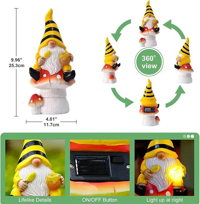 Solar Gnome Decor for Outside - Garden Beer Gnome Outdoor with Solar Lights, Sitting on Mushrooms - Perfect Housewarming or Women's Gifts (Yellow) by GreenHaven Gardens
