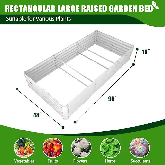 A ANLEOLIFE 8X4X1.5 ft Galvanized Raised Garden Bed, Rectangle Above Ground Modular Metal Planter Boxes Outdoor for Vegetables Flowers Herbs, Anti-Rust & Easy-Setup, Antique White by GreenHaven Gardens
