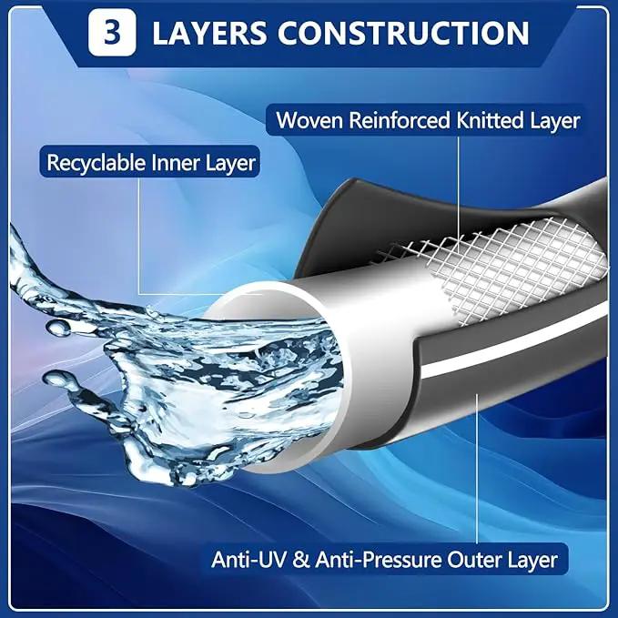 5/8’’ Heavy Duty Garden Hose 100 ft – Outdoor Hybird Water Hose with Solid Fitting - Flexible, Kinkless, Lightweight Garden Hose for Lawn Watering, Car Washing - Burst 500 Psi (Grey,100 ft) by GreenHaven Gardens