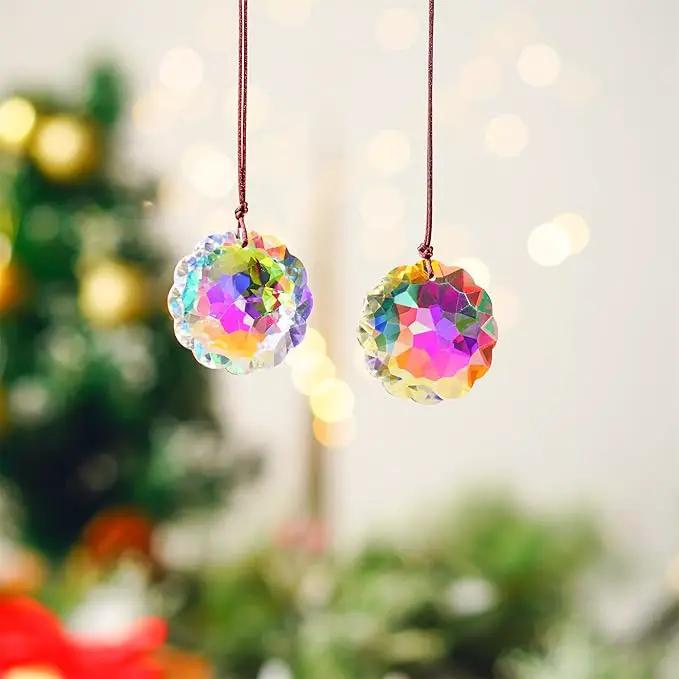 HDCRYSTALGIFTS Set 2 AB Color Crystal Suncatcher Datura Shaped Pendant Rainbow Feng Shui Hanging Prism (45mm) by GreenHaven Gardens