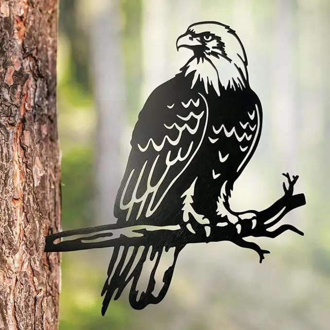 Bald Eagle Metal Bird Yard Art, Outdoor Tree Decor, Eagle Statue Gift for Men by GreenHaven Gardens