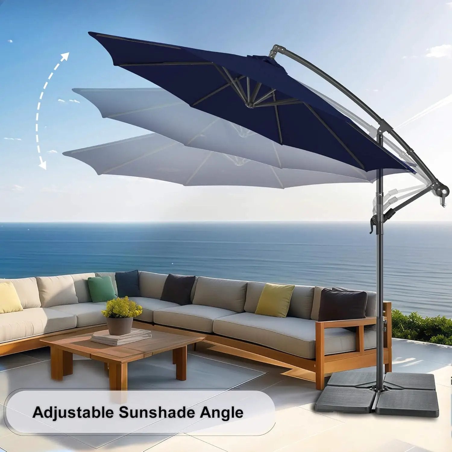 FLAME&SHADE 10ft Cantilever Patio Umbrella Outdoor, Large Offset Umbrella with Crank and Cross Base, UPF 50+ UV Protection Hanging Umbrella for Pool Deck Garden, Navy Blue by GreenHaven Gardens