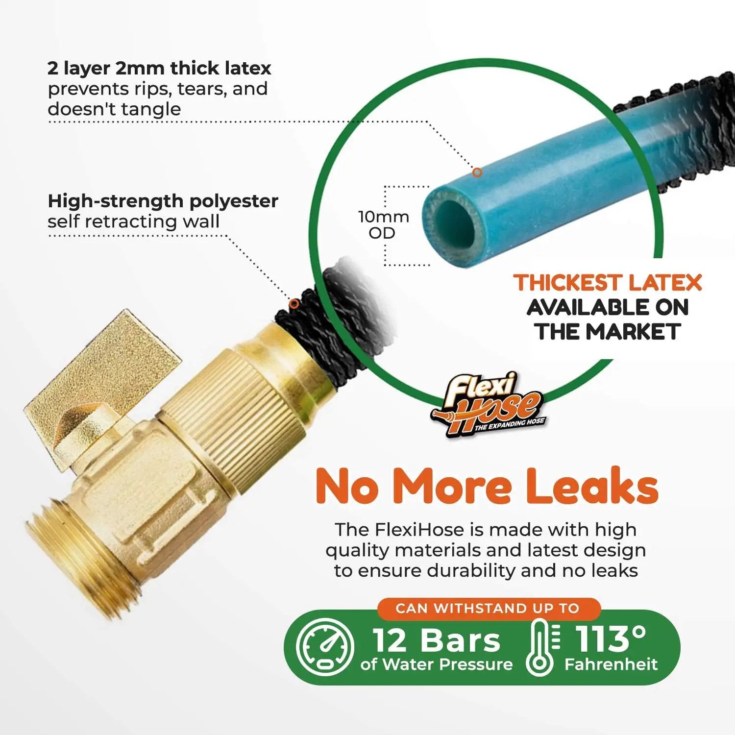 Flexi Hose Lightweight Expandable Garden Hose, No-Kink Flexibility, 3/4 Inch Solid Brass Fittings and Double Latex Core (25ft, Black) by GreenHaven Gardens