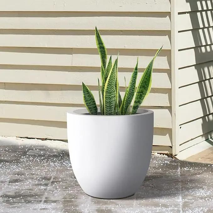 Kante 18 Inch Dia Round Concrete Planter, Indoor Outdoor Large Plant Pot with Drainage Hole and Rubber Plug for Home Patio Garden, Pure White by GreenHaven Gardens