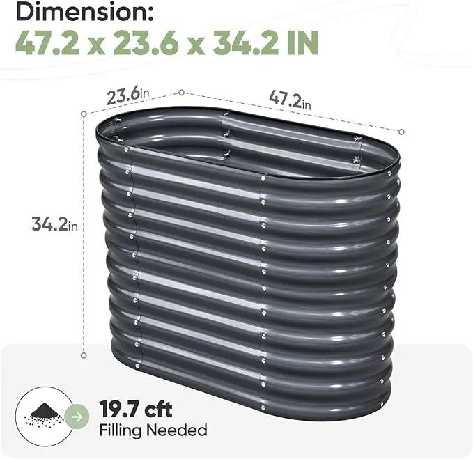 KING BIRD Raised Garden Bed 2.85 ft Tall 6 in 1 Galvanized Planter Garden Box Outdoor for Gardening, Deep Root Vegetables, Flowers Dark Grey 47.2X23.6X34.2 in by GreenHaven Gardens