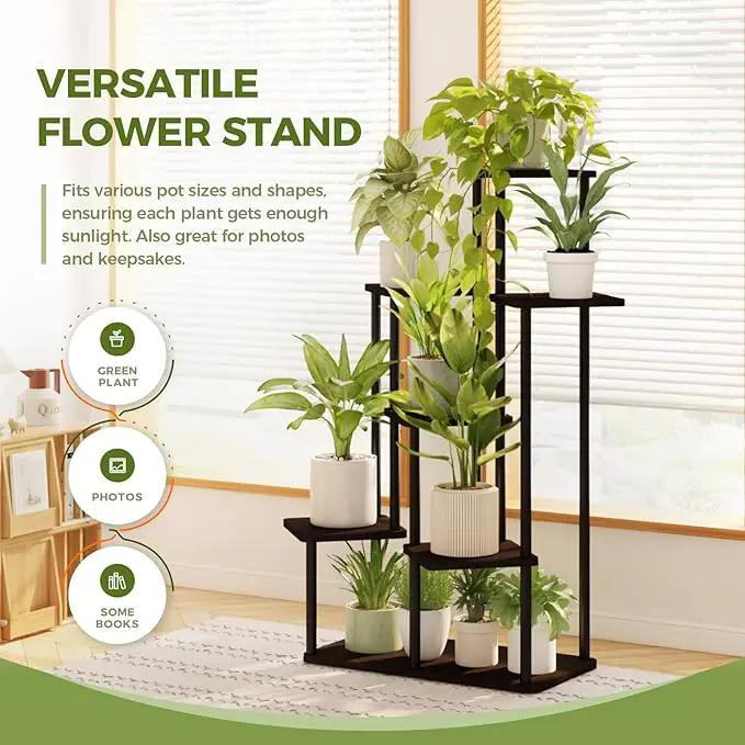 Bamworld 7 Tier Plant Stand Indoor, Large Metal Plant Shelf for Multiple Plants, Tall Tiered Flower Stand for Patio Garden Balcony Living Room Bedroom(Black) by GreenHaven Gardens