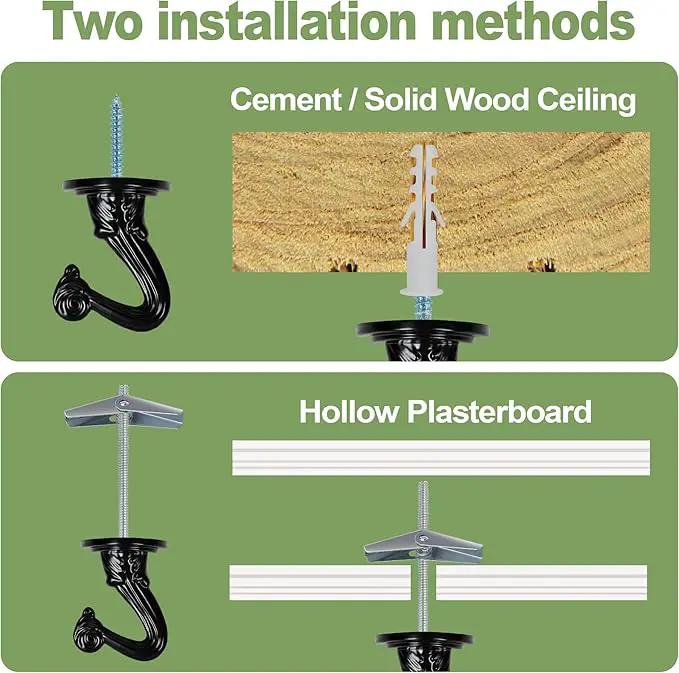Ceiling Swag Hook Sets - Heavy Duty Hooks with Mounting Hardware for Hanging Plant, Ceiling or Extender Chains - Easy Install with Screws/Brackets by GreenHaven Gardens