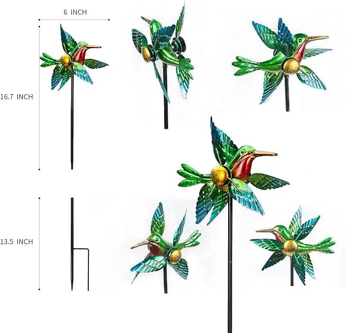 Wind Spinner Yard Spinners Hummingbird Small Wind Sculpture Metal Windmill 2 Pack for Outdoor Yard Patio Lawn & Garden by GreenHaven Gardens