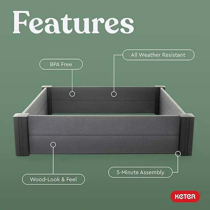 Keter 48" X 48" inches Wood Look Raised Garden Bed, Durable Outdoor Herb Garden Planter for Vegetables, Flowers, and Succulents, Grey by GreenHaven Gardens