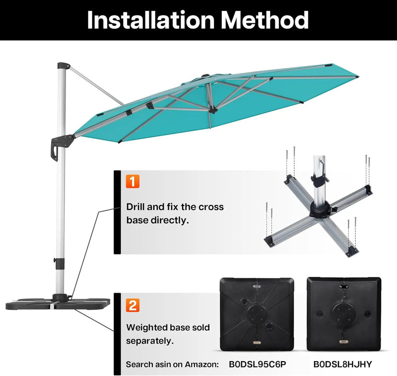 Patio Umbrella, 11FT Outdoor Cantilever Umbrella with 360-degree Rotation for Garden, Deck, Backyard, Pool and Beach, Turquiose by GreenHaven Gardens