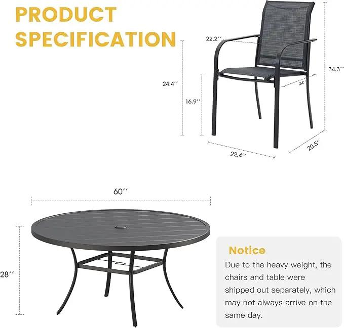 VICLLAX 11 Pieces Patio Dining Set for 10, Outdoor Furniture Set Includes 60" Round Outdoor Table and 10 Lawn Stackable Chairs, Black Tabletop and Grey Fabric by GreenHaven Gardens