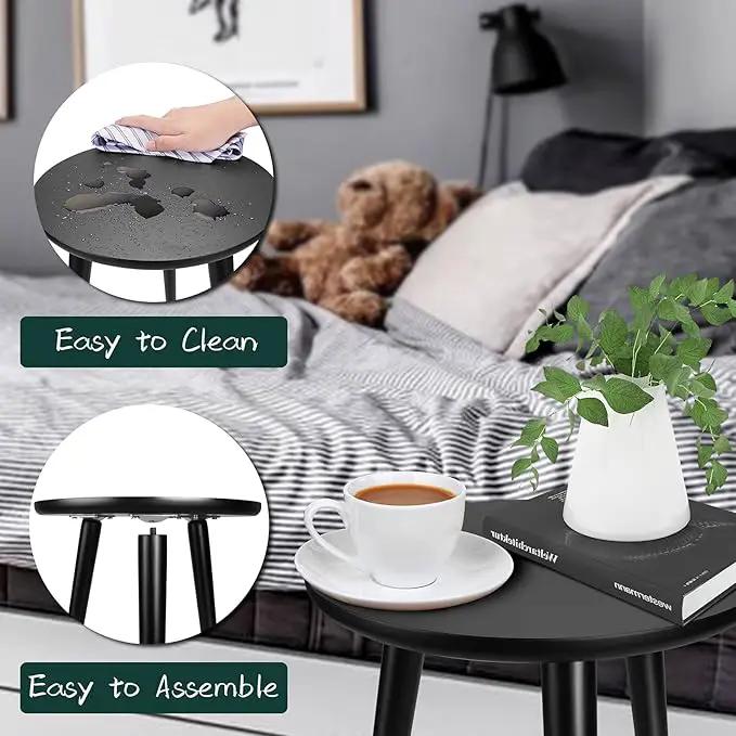 Indoor Plant Stand - Uneedem Wood Mid Century Plant Stand for Indoor Plants, Modern Plant Table,Tall Plant Holder for Flower Pots, Small Round Side Table, End Table (B2-Black,High: 16.5") by GreenHaven Gardens