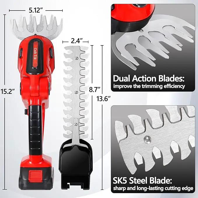 Hedge Trimmer Cordless 2 in 1 Handheld Grass Shears Mini Shrubbery Grass Cutter Electric Brush with Battery and Charger (Mordern) by GreenHaven Gardens