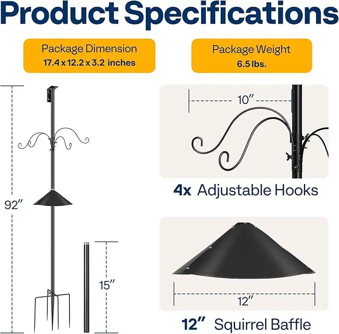 VIVOHOME 106 Inch Bird Feeder Pole, Heavy Duty Adjustable Bird House Stand Pole for Outdoor, Bird House Pole Mount Kit with 5 Prong by GreenHaven Gardens