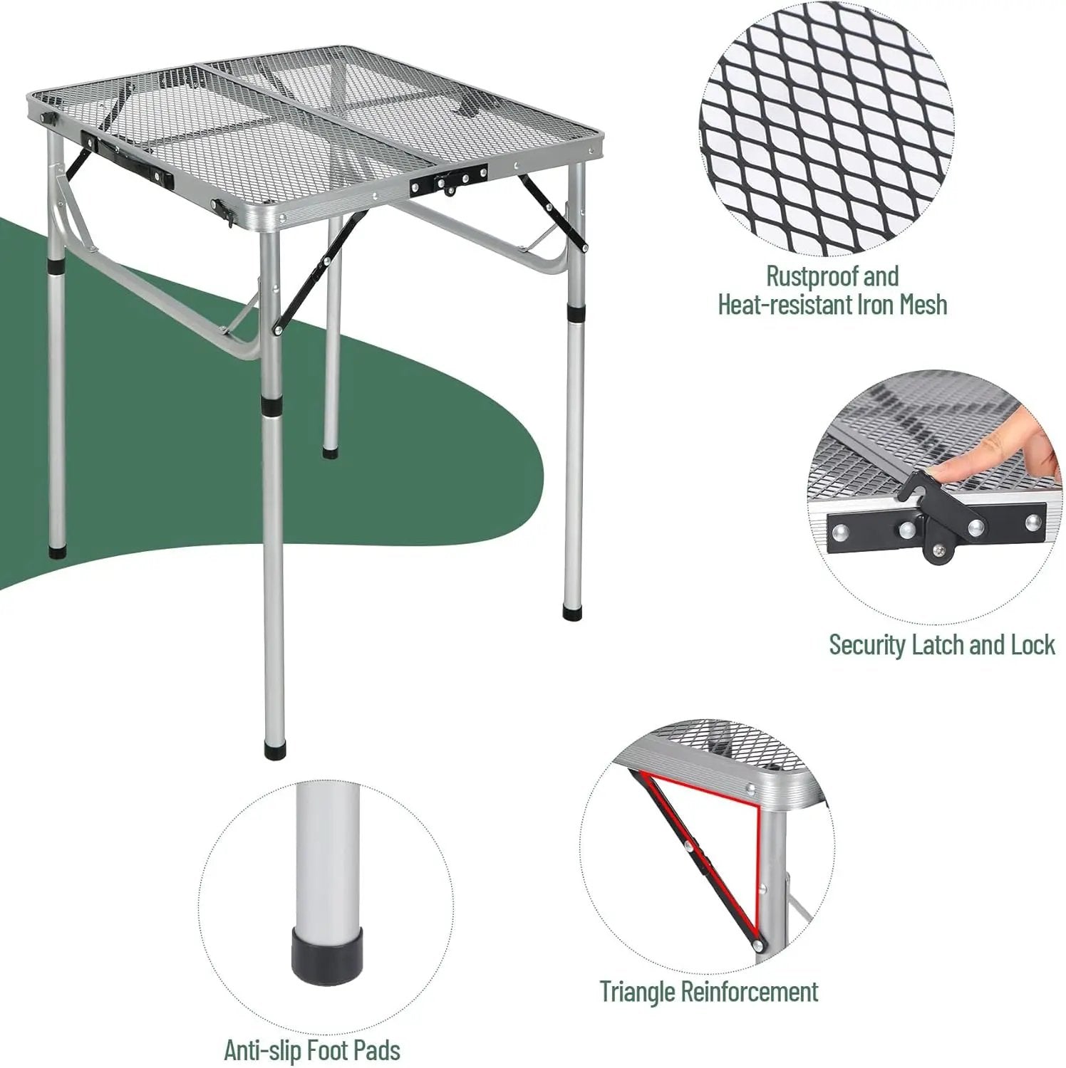 RedSwing Portable Grill Table for Outside, Aluminum Folding Grill Stand Table for Outdoor Camping Picnic BBQ, Lightweight Adjustable Height, 24"x24"x9.8"/27" Sliver by GreenHaven Gardens