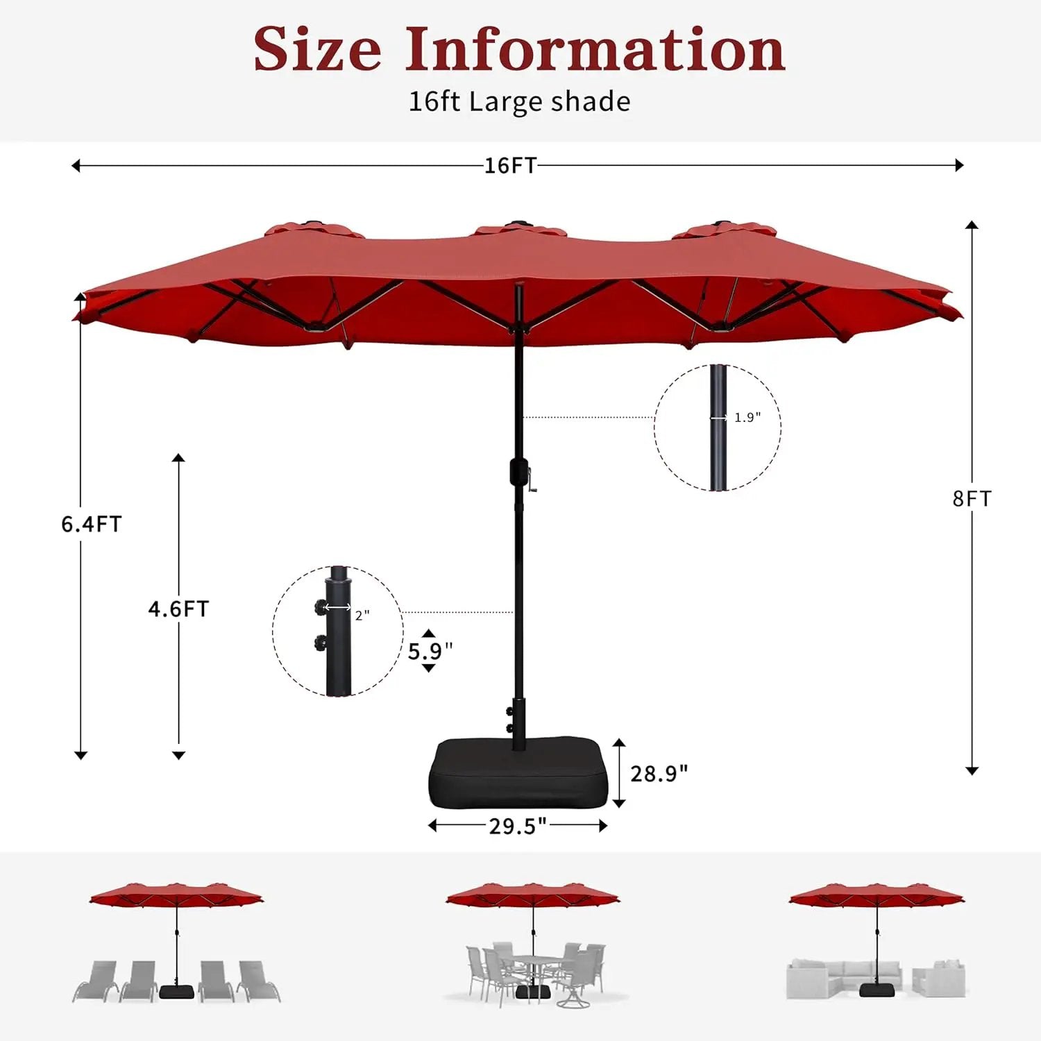 Vongrasig 15FT Large Patio Umbrella with Base Included, Outdoor Double sided Umbrellas with Crank Handle, Rectangle Table Umbrella for Pool Lawn Garden Market by GreenHaven Gardens