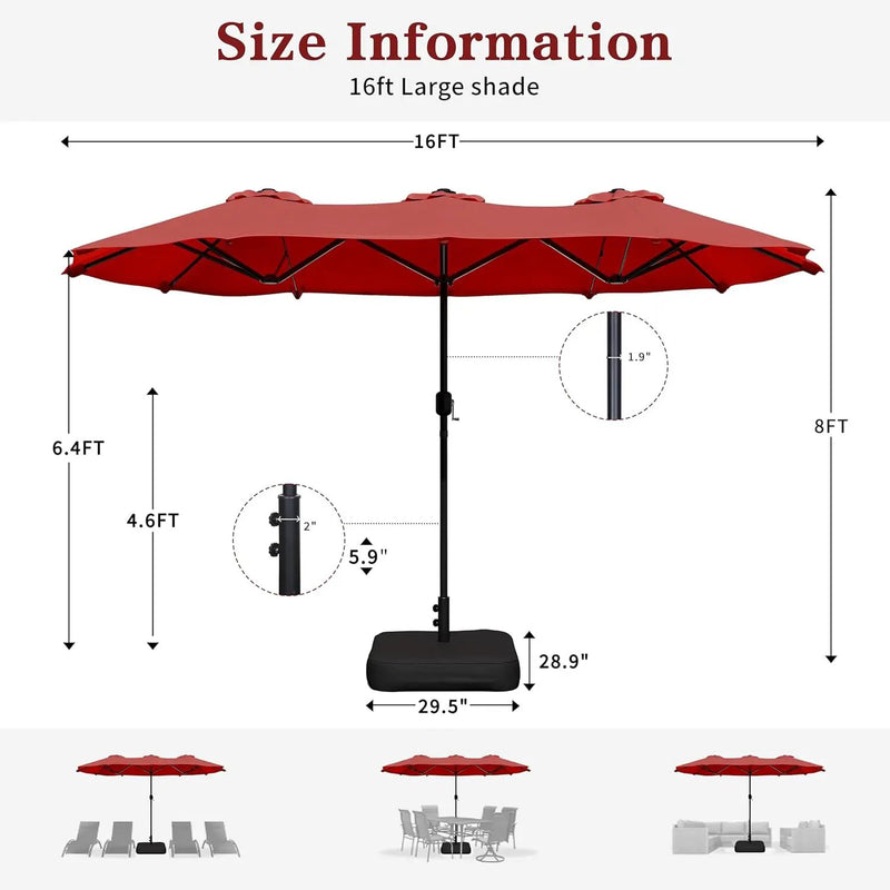 Vongrasig 15FT Large Patio Umbrella with Base Included, Outdoor Double sided Umbrellas with Crank Handle, Rectangle Table Umbrella for Pool Lawn Garden Market by GreenHaven Gardens