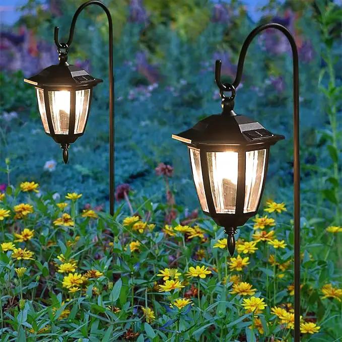 Dynaming 6 Pack Solar Hanging Lights Outdoor, Solar Powered Garden Decorative Lanterns with 6 x 38 Inch Shepherd Hooks, Waterproof Landscape Lighting for Lawn Patio Yard Pathway Driveway, Warm White by GreenHaven Gardens
