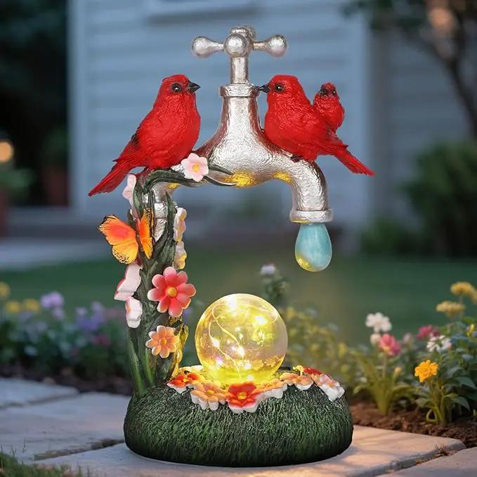 Red Cardinal Bird Statue with LED Ball Light 8.6"Resin Caidinal Figurine Outdoor Waterproof Solar Statues for Yard and Garden Unique Housewarming Birthday Outdoor Gifts for Women Mom Wife Girlfriend by GreenHaven Gardens