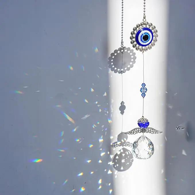 Handmade Crystal Angel Suncatcher Hanging Turkish Blue Evil Eye Protection Pendant and Good Luck Charm Gift by GreenHaven Gardens