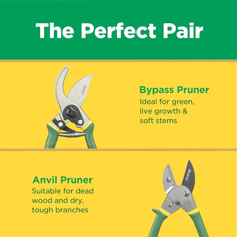 Miracle-Gro 2-Piece Pruning Shears Set – Includes 8 in. Bypass Pruner for Live Plants and 8 in. Anvil Pruner for Dry Stems – Sharp Carbon Steel Blades and Comfort Grip Handles for Garden and Yard Use by GreenHaven Gardens