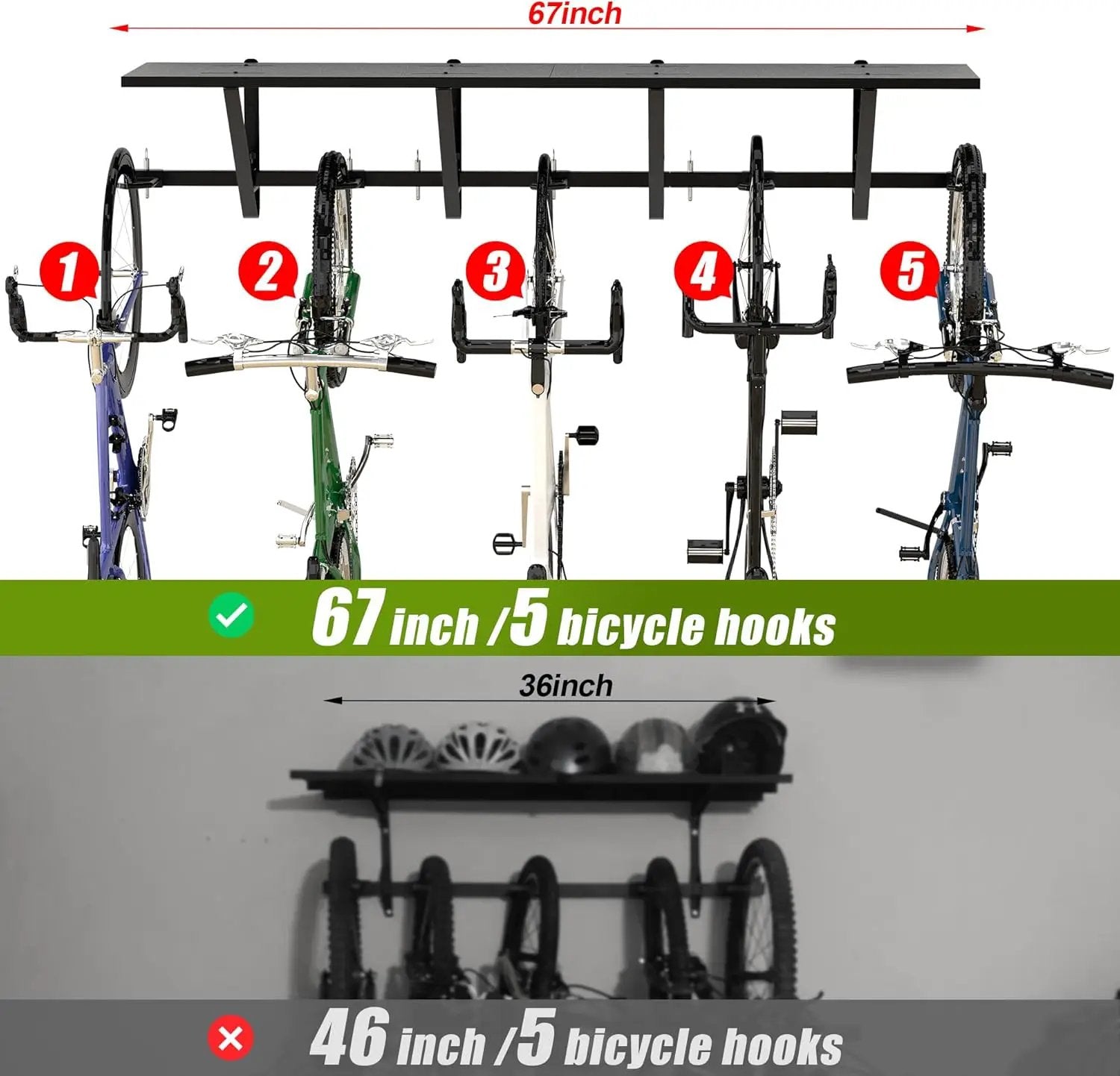 Bike Storage Rack with Shelf, Bike Wall Mount Garage Stand, Bike Hanger Storage Bicycles Hanger Hooks Bike Hooks for Garage Organizer by GreenHaven Gardens