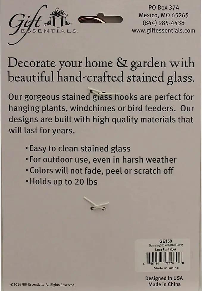 Stained Glass Window Plant Hanger - Hummingbird with Red Flower - Sun Catcher Plant Hook with Copper Hooks Top and Bottom for Indoor and Outdoor Use by GreenHaven Gardens