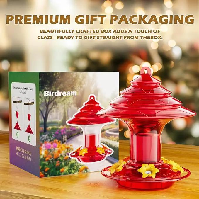Birdream Hummingbird Feeder for Outdoors Hanging 40oz 10 Feeding Ports, 2 Pack Humming Bird Feeder with Ant Moat Brush Leak Proof - Solid Red by GreenHaven Gardens