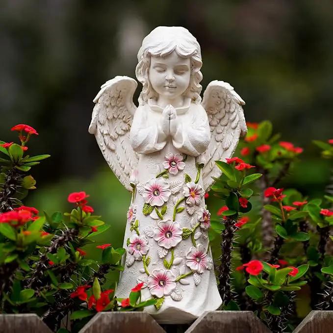 Nacome Solar Garden Outdoor Statues Angel with Succulent and 7 LED Lights – Lawn Decor for Patio, Balcony, Yard Ornament - Unique Housewarming Gifts by GreenHaven Gardens