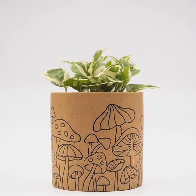 BASE ROOTS Mushroom Planter, Speckled Terracotta, Indoor/Outdoor, Holds Small Plants by GreenHaven Gardens