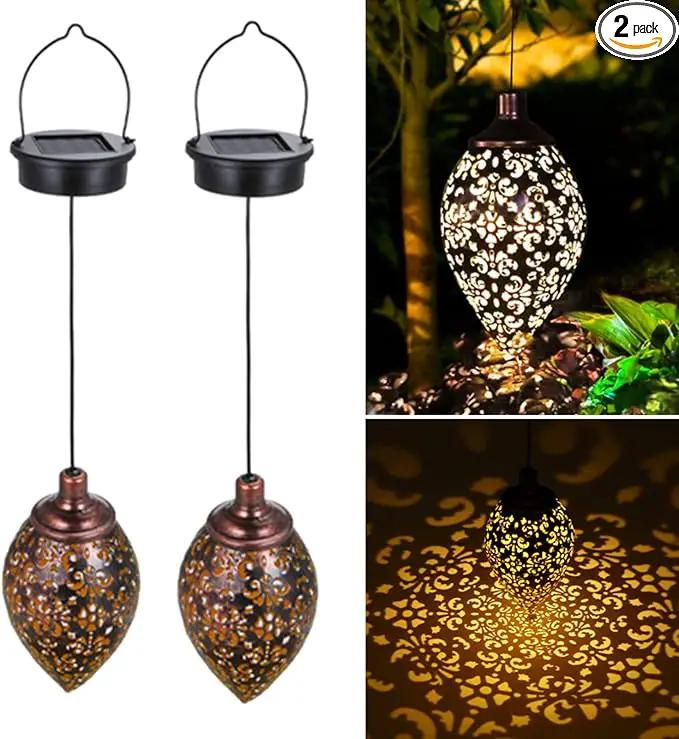 Hanging Solar Lights Solar Lantern LED Garden Lights Metal Lamp Waterproof for Outdoor Hanging Decor (2 Pack) by GreenHaven Gardens