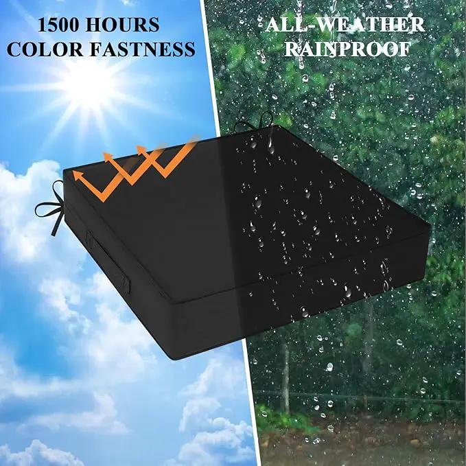 Outdoor Chair Cushions Set of 2 for Patio Furniture 22x22x4 Inch Waterproof Patio Chair Cushion 3 Year Color Fastness Square Elastic Foam Garden Couch Pads with Ties and Handle,Black by GreenHaven Gardens
