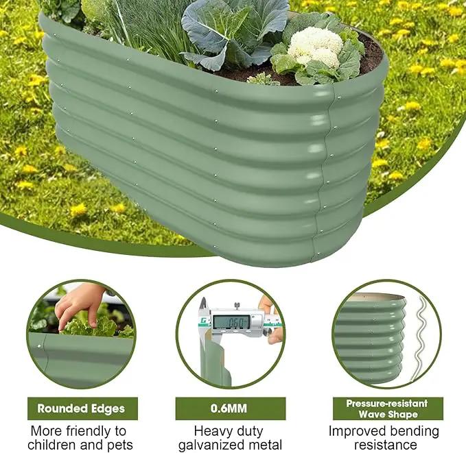 4x2x2ft Oval Galvanized Raised Garden Bed Kits Outdoor Large Metal Modular Planter Box 9-in-1 Raised Beds for Gardening,Vegetables,Fruits,Flowers & Herbs (Green) by GreenHaven Gardens