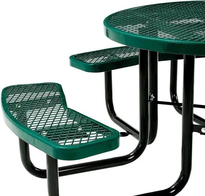 Global Industrial 46" Round Picnic Table, Expanded Metal, Green Thermoplastic Coating, Attached Benches, 1-1/2” Umbrella Pole Hole, Outdoor-Rated, 1000 lb Capacity by GreenHaven Gardens