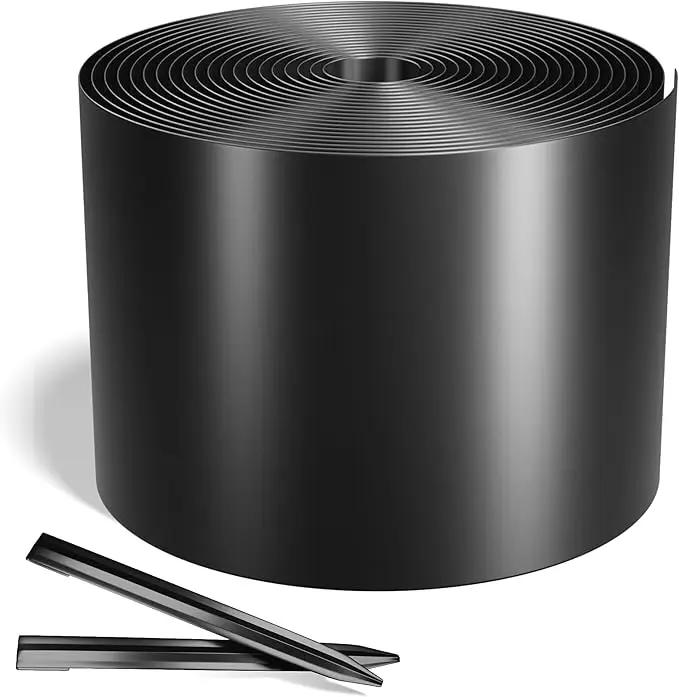Worth Galvanized Steel Landscape Edging 8" x50' Metal Garden Edging Roll Flexible Bender Border with 16Pcs Stakes for Lawn, Flower Bed Edges, Black by GreenHaven Gardens