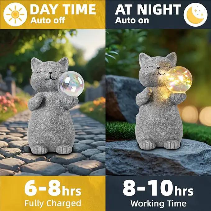 Cat Garden Statue with Solar Ball Light 7.3" Resin Cat Figurine Waterproof for Front Proch Patio Lawn Yard Balcony Decor Birthday Housewarming Gifts for Women Sister Girlfriend Grandma by GreenHaven Gardens