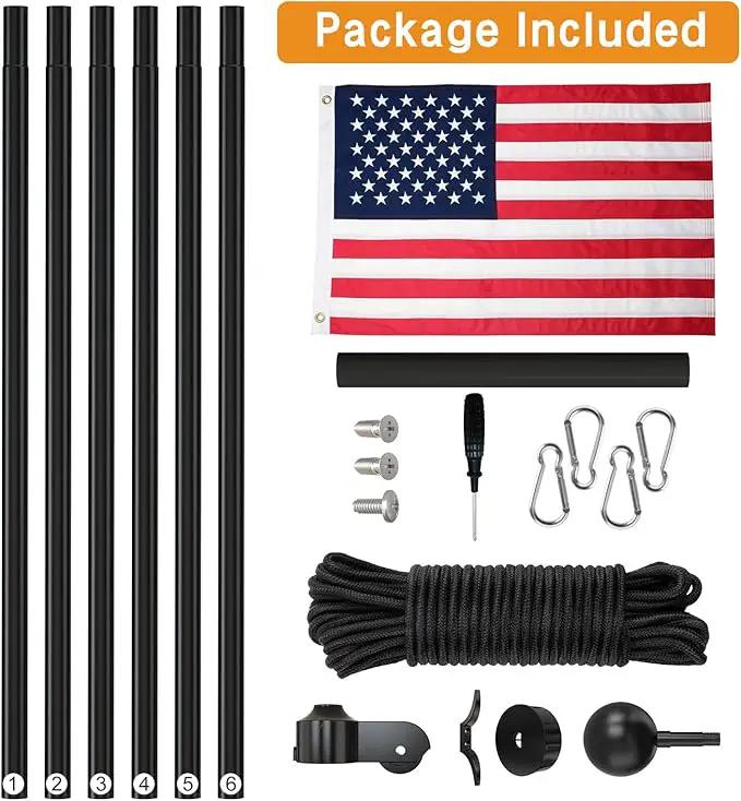 NELXINJO 25FT Sectional Flag Pole Kit, Heavy Duty Aluminum Outdoor In-Ground Flagpole, Black Ball Top, 3x5 USA Flag for Residential commercial Outdoor Garden(25FT, Black) by GreenHaven Gardens