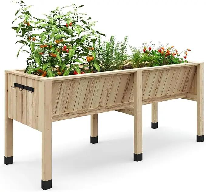 72x26x31 Inch Raised Garden Bed with Legs, 13.7In Depth Wooden Planter Box for Outdoor Growing Vegetables and Herbs, Elevated Garden Bed with Hooks for Backyard, Patio, Balcony by GreenHaven Gardens