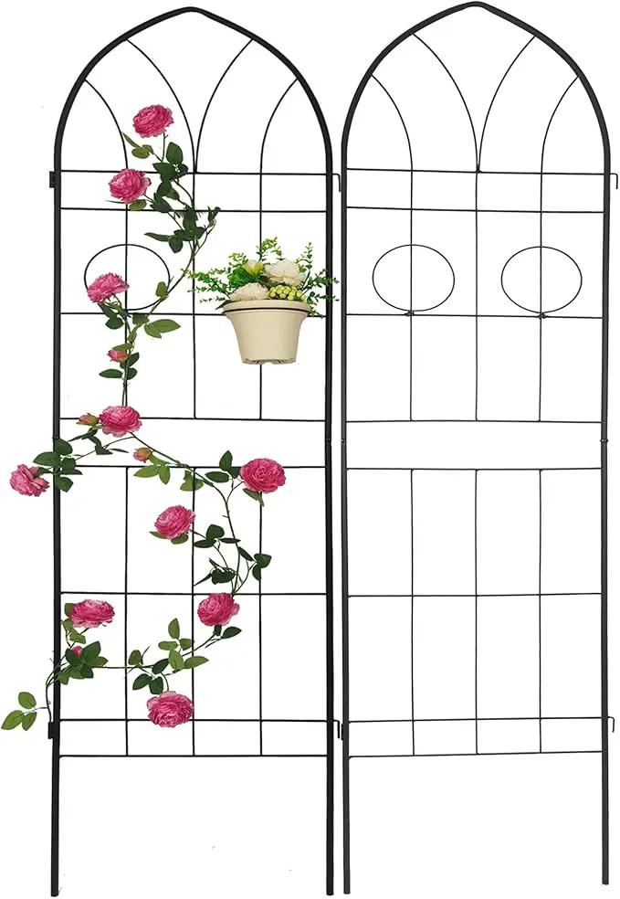 2 Pack Metal Garden Trellis 78.7" H Garden Fence Rustproof Trellis for Climbing Plants Support Roses Flower Outdoor Lawn Black by GreenHaven Gardens