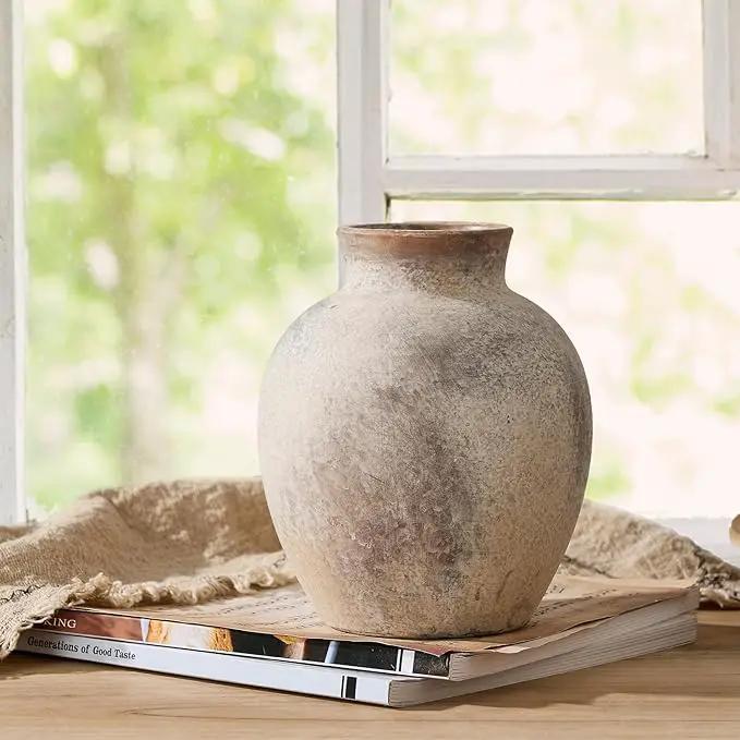 SIDUCAL Ceramic Decorative Flower Vase | 6 Inch Pottery Rustic Farmhouse | Boho | Whitewashed Terracotta Vase for Home Decor, Table, Living Room, Bathroom, Shelf, Mantel Decoration by GreenHaven Gardens