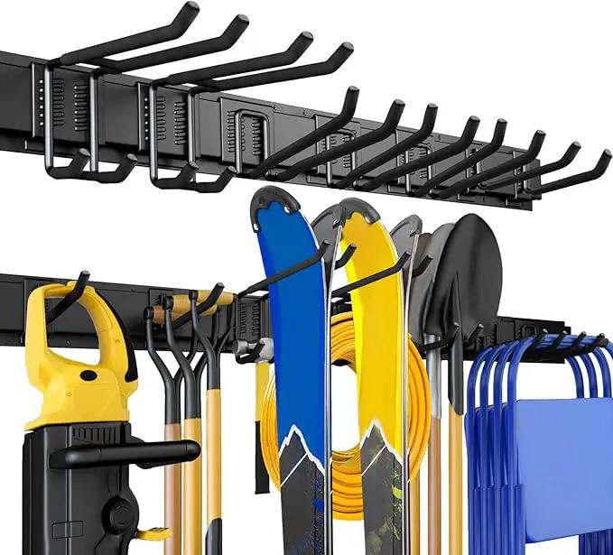 48 Inches Garage Storage, Garage Organization, Wall Mount Garden Tool Organizer, 440lbs Adjustable Heavy Duty Metal Hanging Hooks, Yard Rack Hanger System Shovel Rake Broom Ladder Holder, Men Gift by GreenHaven Gardens