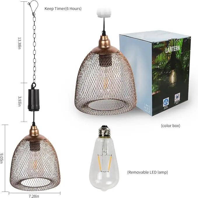 Battery Operated Hanging Light with 6 Hours Timer-Outdoor Indoor Pendant Chandelier Waterproof Lamp Lantern for Gazebo Porch Garden Patio Decorative Metal Warm White Bulb（Brown） by GreenHaven Gardens