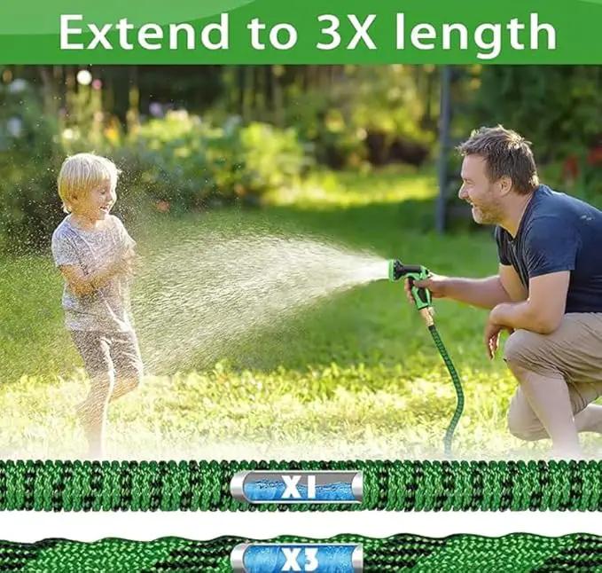 J&B XpandaHose 75ft Expandable Garden Hose with Holder - Heavy Duty Superior Strength 3750D - 4 -Layer Latex Core - Extra Strong Brass Connectors and 10 Spray Nozzle w/Storage Bag (Green 75) by GreenHaven Gardens