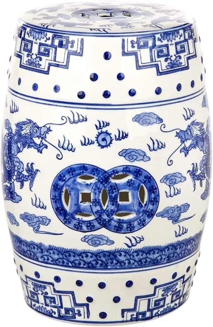 Safavieh Castle Gardens Collection Glazed Ceramic Blue Dragon's Breath Chinoiserie Garden Stool by GreenHaven Gardens